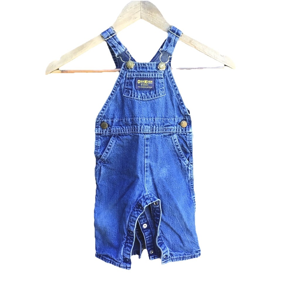 Vintage OshKosh B'Gosh Denim Shortalls 12 Months USA Overalls Romper Jean Baby